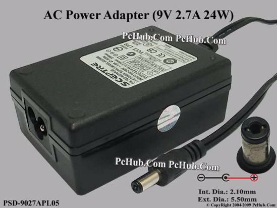 Other Brands SCEPTRE AC Adapter 5V-12V PSD-9027APL05, 9V 2.7A, Tip-B