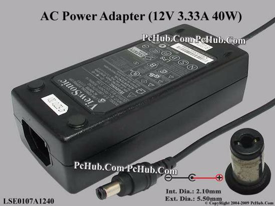 ViewSonic Common Item (ViewSonic) AC Adapter 5V-12V 12V 3.33A, 5.5/2.1mm, C14