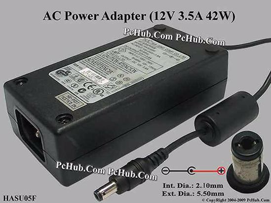 HJC HASU05F AC Adapter 5V-12V 12V 3.5A, 5.5/2.1mm, C14, New