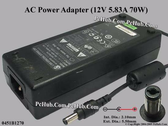 Li Shin 0451B1270 AC Adapter 5V-12V 12V 5.83A, 5.5/2.1mm, C14