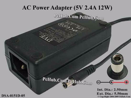 DVE DSA-0151D-05 AC Adapter 5V-12V 5V 2.4A, 5.5/2.5mm, C14