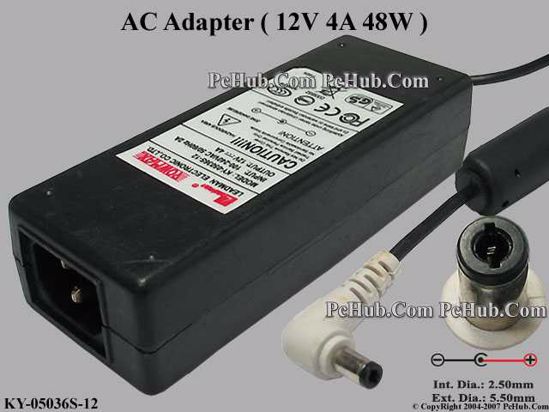 Leadman KY-05036S-12 AC Adapter 5V-12V 12V 4A, 5.5/2.5mm, C14