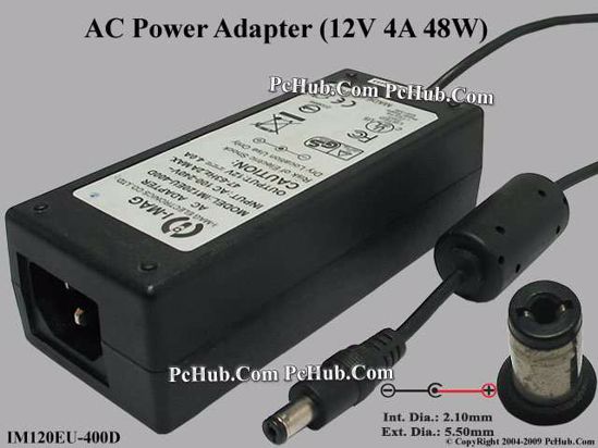 Other Brands I-MAG AC Adapter 5V-12V 12V 4A, 5.5/2.1mm, C14