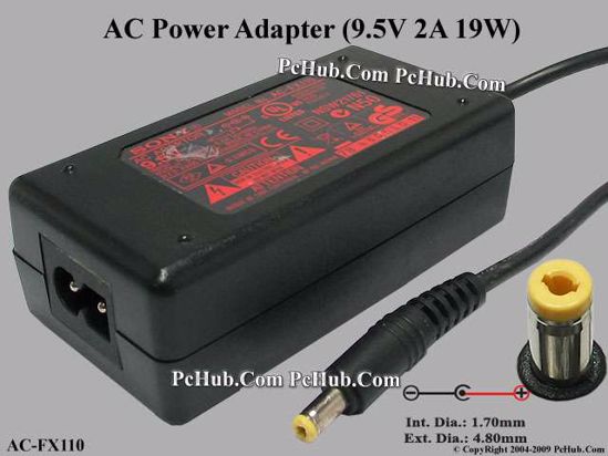 Sony Common Item (Sony) AC Adapter 5V-12V AC-FX110, 9.5V 2A, (1.7/4.8mm), (2-Prong)