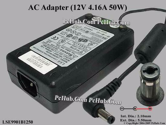 Li Shin LSE9901B1250 AC Adapter 5V-12V 12V 4.16A, 2.1/5.5mm, C14