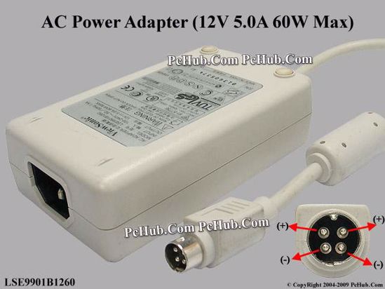 ViewSonic Common Item (ViewSonic) AC Adapter 5V-12V 12V 5A, 4-Pin P1 4=V