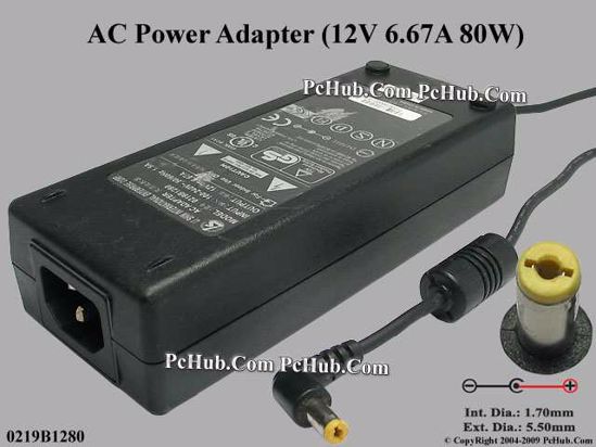 Li Shin 0219B1280 AC Adapter 5V-12V 12V 6.67A, 5.5/1.7mm, C14