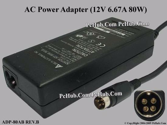 Delta Electronics ADP-80AB REV.B AC Adapter 5V-12V 12V 6.67A, 4-Pin P1 4=V