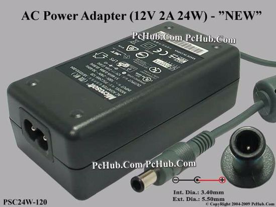 Microsoft PSC24W-120 AC Adapter 5V-12V 12V 2A, 5,5/3.4mm With Pin, 2-Prong, New