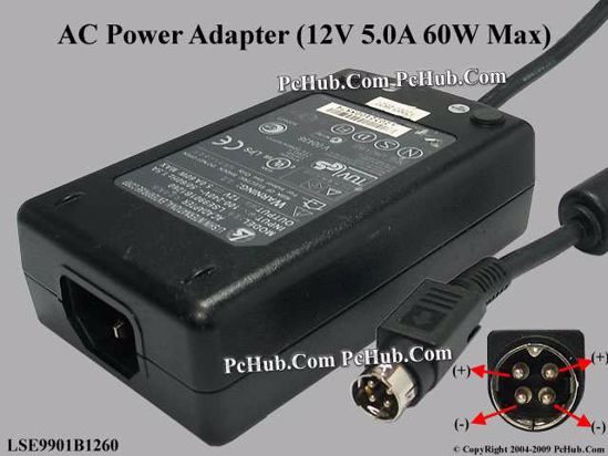 Li Shin LSE9901B1260 AC Adapter 5V-12V 12V 5A, 4-Pin DIN, C14