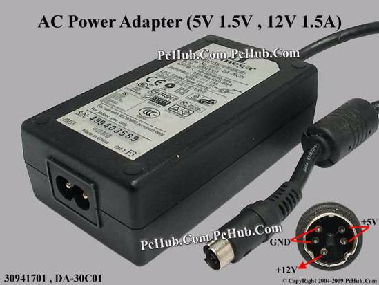 Iomega 30941701 AC Adapter 5V-12V 12V 1.5A, 5V 1.5A, 5-P, P1 2=5V P3=12V, 2-Prong