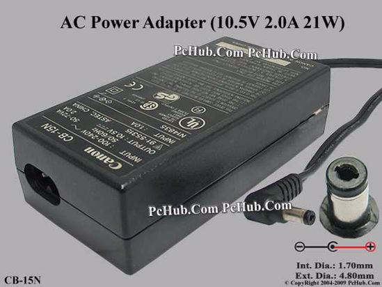 Canon CB-15N AC Adapter 5V-12V 10.5V 2A, Tip-A, 2-prong