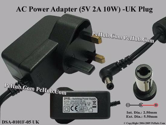 DVE DSA-0101F-05 AC Adapter 5V-12V 5V 2A, 5.5/2.5mm, UK Pluge