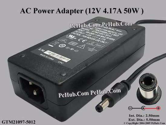 GlobTek GTM21097-5012 AC Adapter 5V-12V 12V 4.17A, 5.5/2.5mm, C14