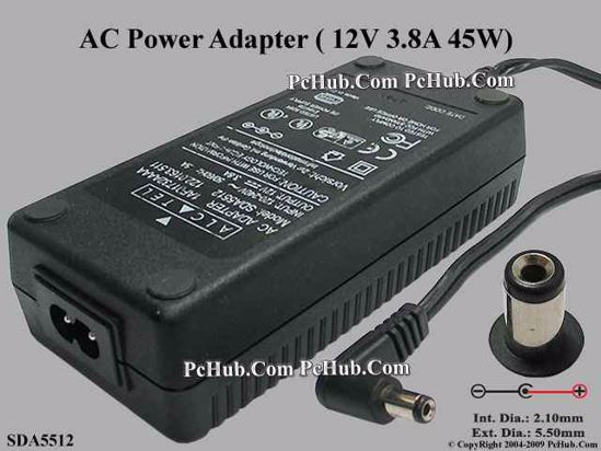 Other Brands Alcatel AC Adapter 5V-12V SDA5512, 12V 3.8A, Tip-B, 2-prong