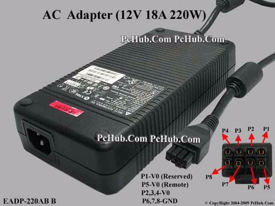 Delta Electronics EADP-220AB B AC Adapter 5V-12V 12V 18A, 8 Hole, C14