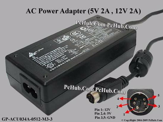 Other Brands Sunfone AC Adapter 5V-12V 12V 2A, 5V 2A, 5P, P3=12V, P4 5=5V, 2-Prong