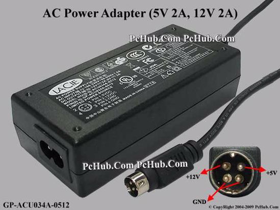 Other Brands Lacie AC Adapter 5V-12V 12V 2A, 5V 2A, 4P, P1=5V, P4=12V, 2-Prong