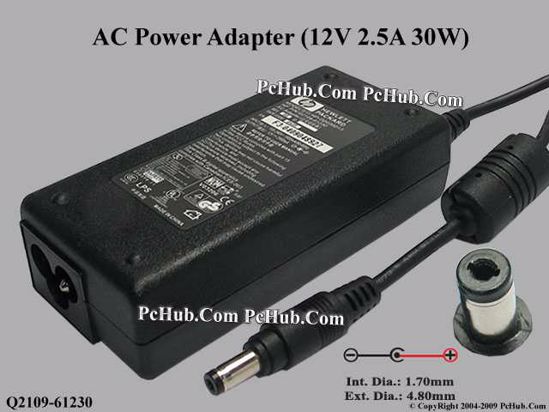 HP Common Item (HP) AC Adapter 5V-12V 12V 2.5A, 4.8/1.7mm, 3-Prong