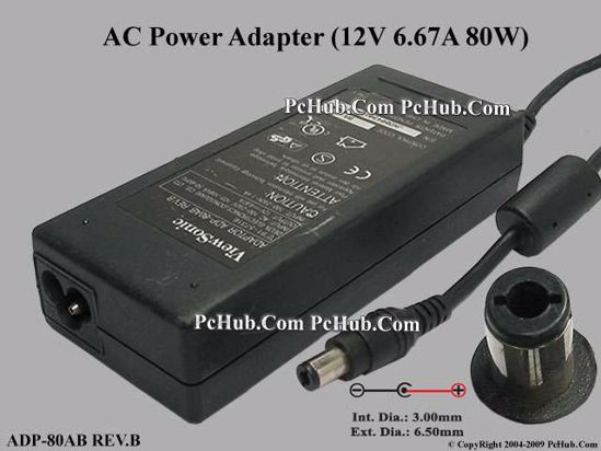 ViewSonic Common Item (ViewSonic) AC Adapter 5V-12V 12V 6.67A, 6.3/3.0mm, 3-Prong