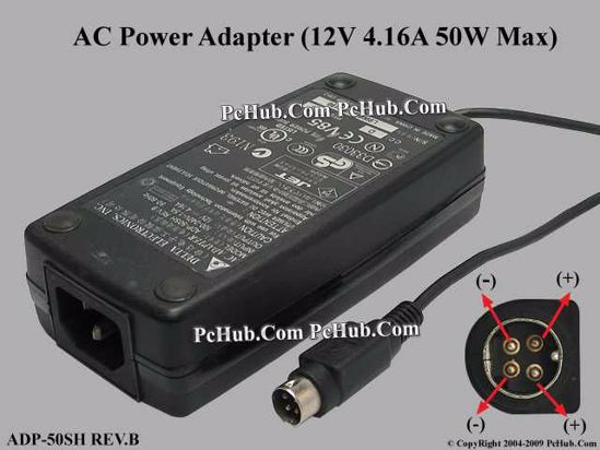 Delta Electronics ADP-50SH REV.B AC Adapter 5V-12V 12V 4.16A, 4-Pin, P1 4=V