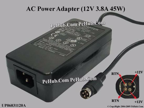 Potrans UP06031120A AC Adapter 5V-12V 12V 3.8A, 4-pin DIN, (IEC C14)