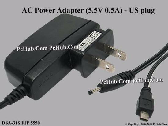 DVE DSA-31S AC Adapter 5V-12V 5550, 5.5V 0.5A, 2 type Tip, US 2-pin Plug