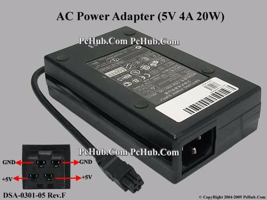 DVE DSA-0301-05 AC Adapter 5V-12V 5V 4A, 4-Hole Tip, C14