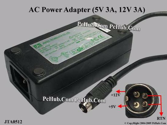 Other Brands Jentec Technology AC Adapter 5V-12V 12V 3A, 5V 3A, 4-P D, P1=12V P4=5V, C14