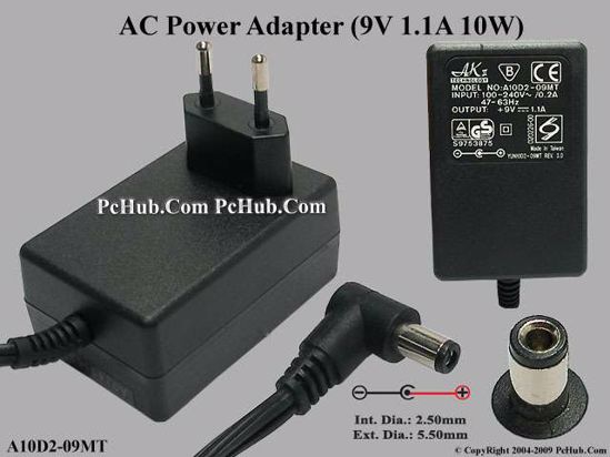 Other Brands AK II Technology AC Adapter 5V-12V A10D2-09MT, 9V 1.1A, Tip-C, 2-Pin Euro P