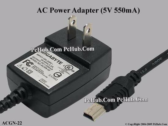 Gigabyte Common Item (Gigabyte) AC Adapter 5V-12V ACGN-22, 5V 550mA, mini USB, US 2-pin