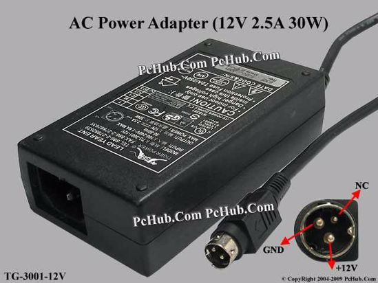 Tiger Power TG-3001-12V AC Adapter 5V-12V 12V 2.5A, 3P P1=12V