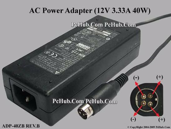 Delta Electronics ADP-40ZB REV.B AC Adapter 5V-12V 12V 3.33A, 4-Pin P1 4=V