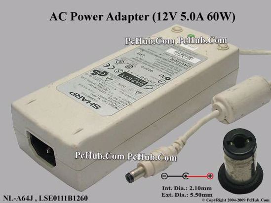 Sharp Common Item (Sharp) AC Adapter 5V-12V 12V 5A, 5.5/2.1mm, C14