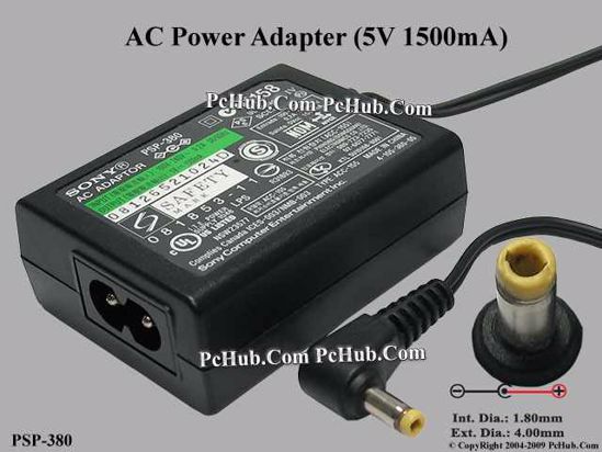 Sony Common Item (Sony) AC Adapter 5V-12V PSP-380, 5V 1.5A, (1.8/4.0mm), 2-prong