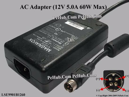 Other Brands MAGNAVOX AC Adapter 5V-12V 12V 5A, 4-Pin P1 4=V