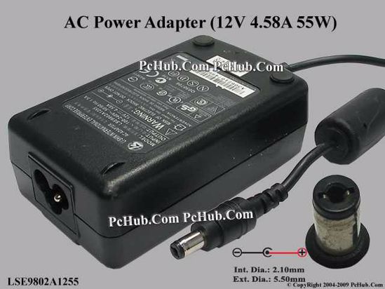 Li Shin LSE9802A1255 AC Adapter 5V-12V 12V 4.58A, 5.5/2.1mm, 3-Prong