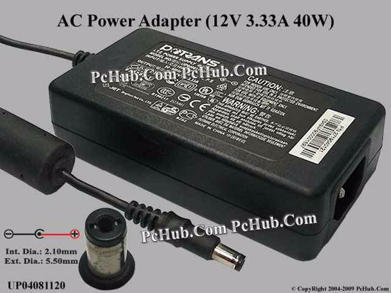 Potrans UP04081120 AC Adapter 5V-12V 12V 3.33A, 5.5/2.1mm, C14