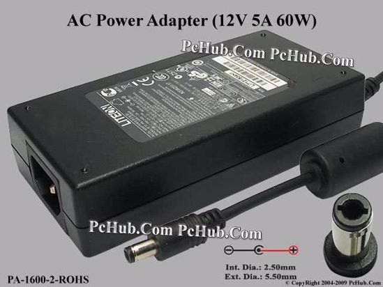 LITE-ON PA-1600-2-ROHS AC Adapter 5V-12V 12V 5A Barrel 5.5/2.5mm, IEC C14