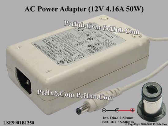 Li Shin LSE9901B1250 AC Adapter 5V-12V 12V 4.16A, 1.7/4.8mm, C14, White