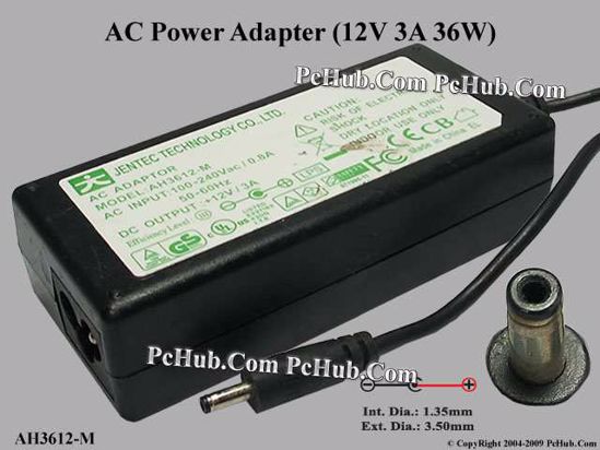 Other Brands Jentec Technology AC Adapter 5V-12V 12V 3A, 3.5/1.35mm, 3-Prong