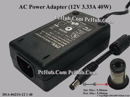 DVE DSA-0421S-12 AC Adapter 5V-12V 12V 3.33A, 5.5/2.1mm, IEC C14