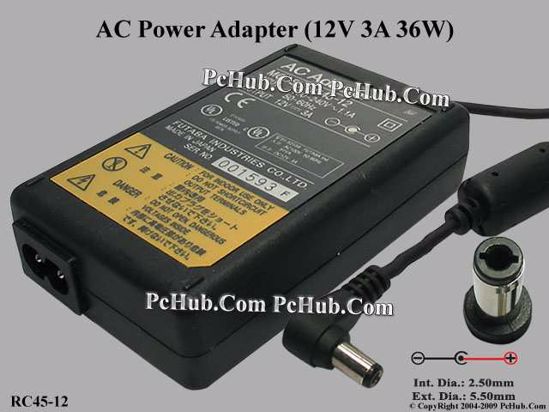 Other Brands FUTABA AC Adapter 5V-12V 12V 3A, 5.5/2.5mm, 2-Prong