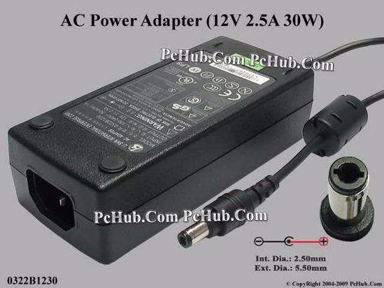 Li Shin 0322B1230 AC Adapter 5V-12V 12V 2.5A, 5.5/2.5mm, C14