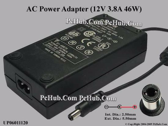 Potrans UP06011120 AC Adapter 5V-12V 12V 3.8A, Tip C, 2-prong