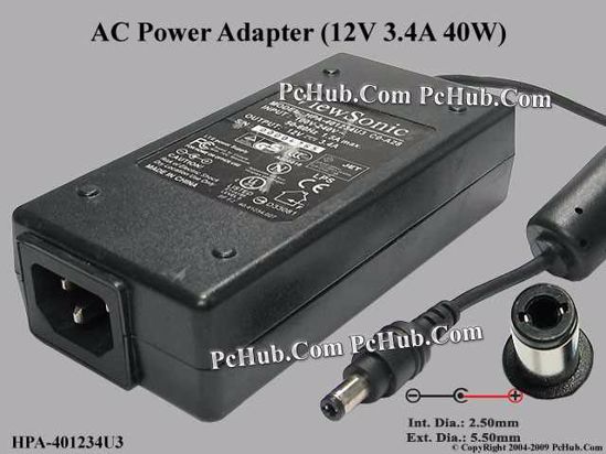 ViewSonic Common Item (ViewSonic) AC Adapter 5V-12V HPA-401234U3 CO-A28, 12V 3.4A, Tip-C