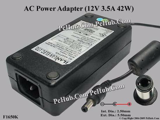 ILAN F1650K AC Adapter 5V-12V 12V 3.5A, 5.5/2.5mm, C14