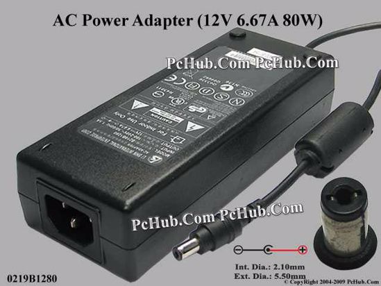 Li Shin 0219B1280 AC Adapter 5V-12V 12V 6.67A, 5.5/2.1mm, C14