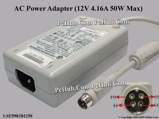 Li Shin LSE9901B1250 AC Adapter 5V-12V 12V 4.16A, 4P P1 4=V