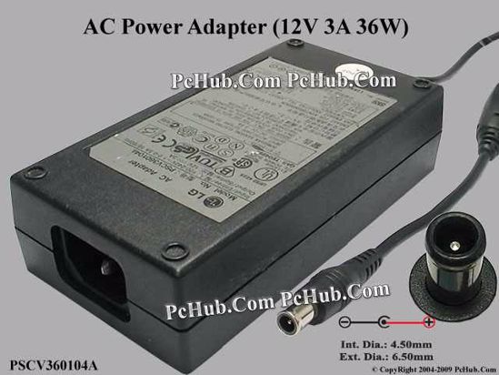 LG Common Item (LG) AC Adapter 5V-12V 12V 3A, 6.5/4.5mm With Pin, C14